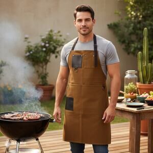 Brown Men’s Bib Apron – Fire-Resistant Work & Cooking Utility Design